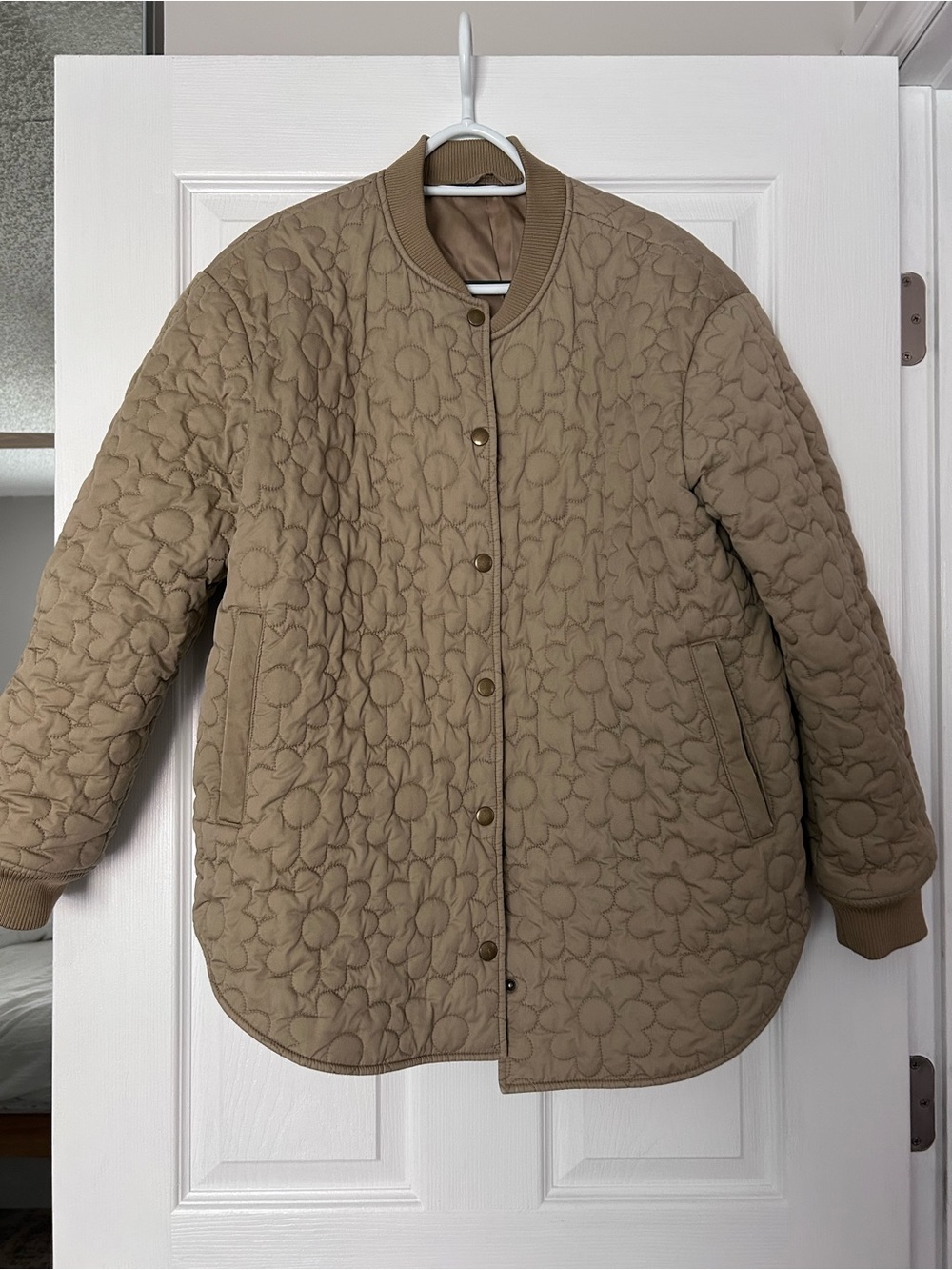 & Other Stories Floral Quilted Bomber Jacket in Khaki